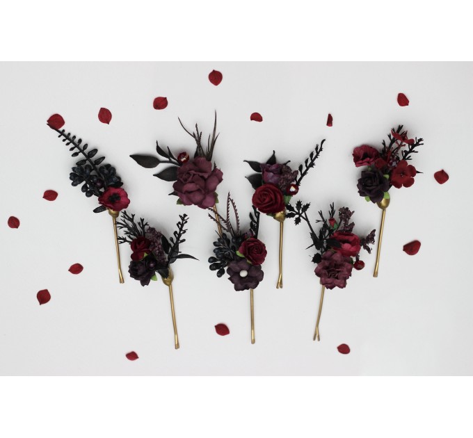 Purple, Burgundy & Black Hair Pins – Gothic Wedding Floral Hair Accessories Set