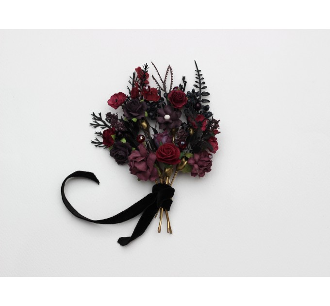 Purple, Burgundy & Black Hair Pins – Gothic Wedding Floral Hair Accessories Set