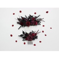 Flower combs in purple burgundy black color scheme. Wedding accessories for hair. Bridal flower comb. Bridesmaid floral comb. 5432