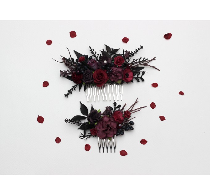 Purple, Burgundy & Black Flower Combs – Gothic Wedding Hair Accessories