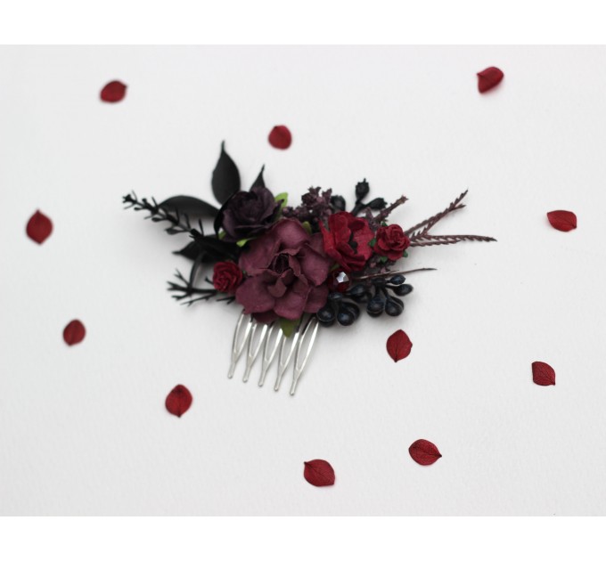Purple, Burgundy & Black Flower Combs – Gothic Wedding Hair Accessories