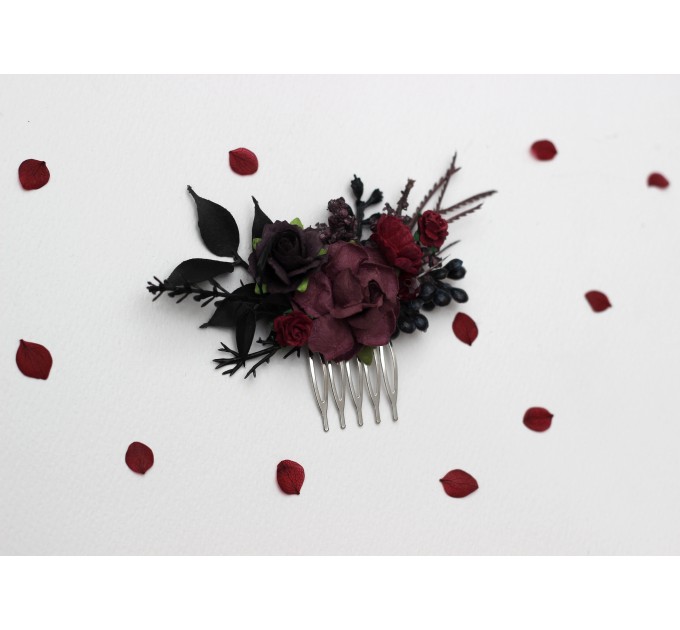 Purple, Burgundy & Black Flower Combs – Gothic Wedding Hair Accessories