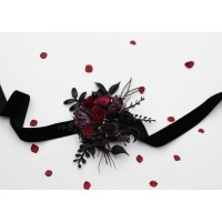 Purple burgundy black wrist corsage. Flower bracelet. Prom corsage.  5432