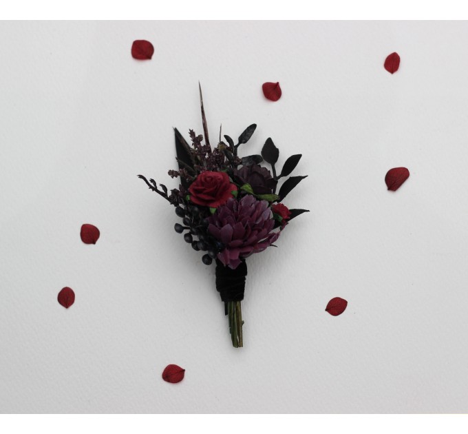 Burgundy, Purple & Black Boutonniere Set – Gothic Wedding Buttonholes