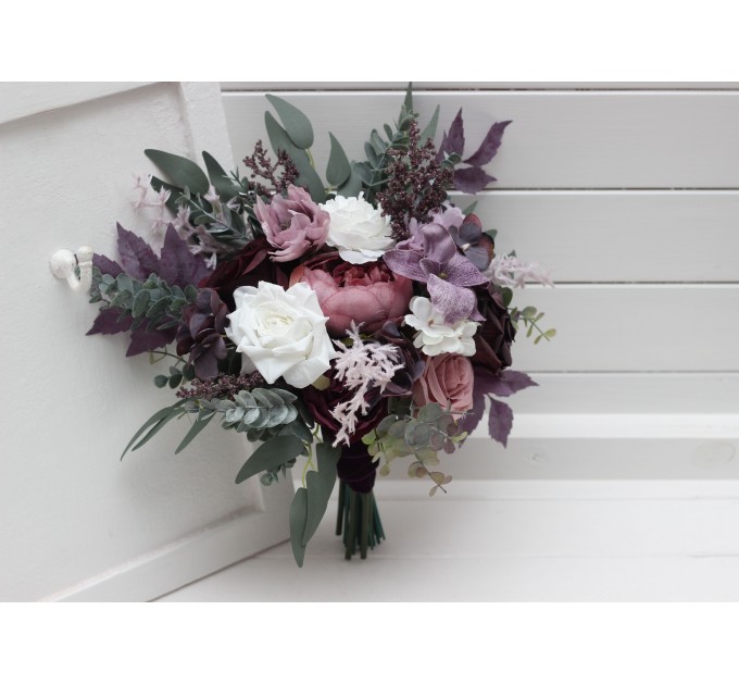 Deep Purple, Lilac & White Bouquets – Boho Faux Wedding Flowers