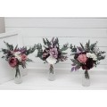Deep Purple, Lilac & White Table Flowers – Mini Faux Bouquets for Wedding Decor