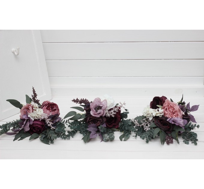 Deep Purple, Lilac & White Table Flowers – Mini Faux Bouquets for Wedding Decor