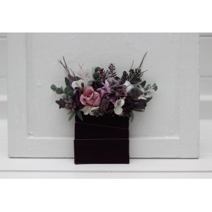 Pocket boutonniere in purple, lilac, and white color scheme. Flower accessories. Pocket flowers. Square flowers. 5430