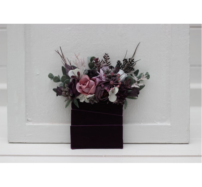 Purple, Lilac & White Pocket Boutonniere – Elegant Faux Floral Accessory