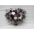 Deep Purple, Lilac & White Bouquets – Boho Faux Wedding Flowers