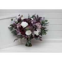 Deep purple lilac white flowers. Faux bridal and bridesmaid bouquets. 5430