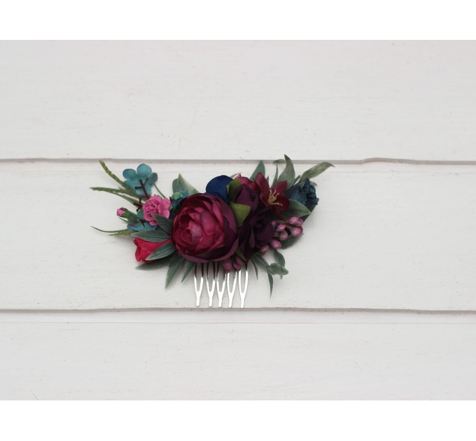 Jewel-Tone Flower Comb – Emerald, Purple, Magenta & Teal Wedding Hair Accessory