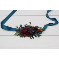 Jewel-tone wedding. Purple red teal magenta flower belt. Floral sash. Dress belt. Flower girl belt. 5297