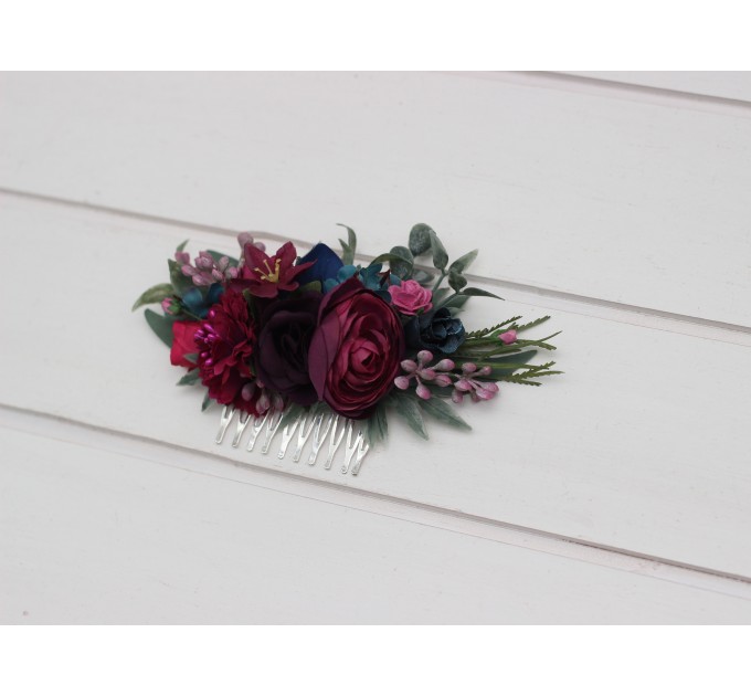 Jewel-Tone Flower Comb – Emerald, Purple, Magenta & Teal Wedding Hair Accessory