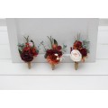 Burgundy, Rust & Blush Pink Wedding Boutonnieres – Faux Floral Accessories