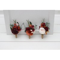  Wedding boutonnieres  in burgundy rust blush pink color scheme. Flower accessories. 5226