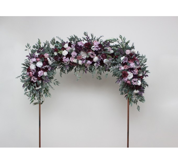 Deep Purple, Lilac & White Flower Arch – Faux Floral Arrangement for Wedding Arbor