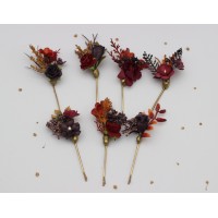  Set of  7 hair pins in burgundy, purple, and rust colors. Flower hair pins. Hair accessories. Flower accessories for wedding.  Bridesmaid gift.  5434