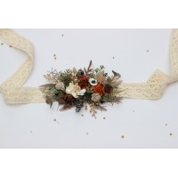 Dress belt in vintage rustic style. Earth, brown, rust, cream, ivory, gold with deep green and black. Bridal sash.  5433