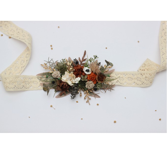 Vintage Rustic Flower Belt – Earthy Faux Floral Bridal Sash