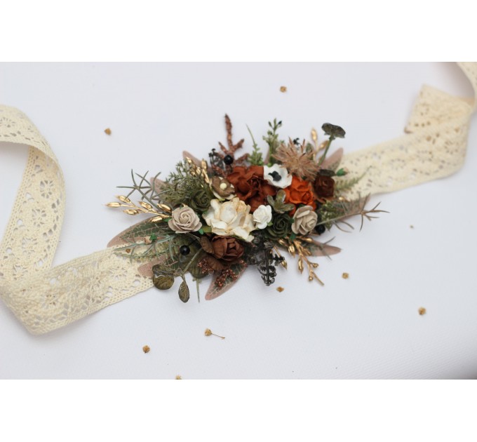Vintage Rustic Flower Belt – Earthy Faux Floral Bridal Sash