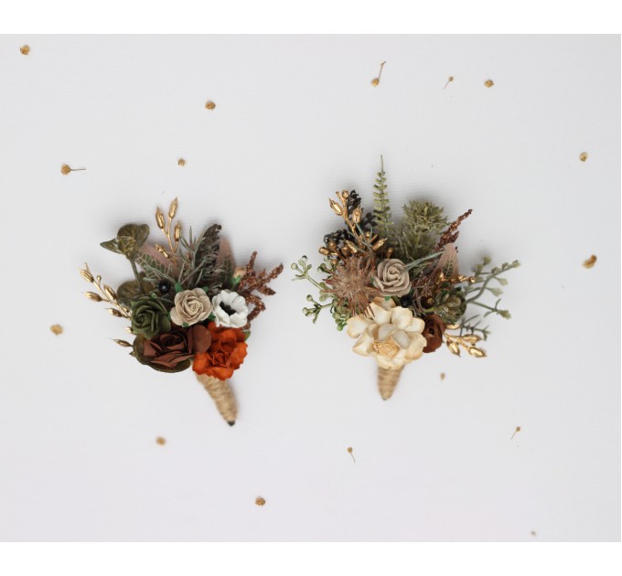 Vintage Rustic Wedding Boutonnieres – Earthy Faux Floral Accessories for Groom