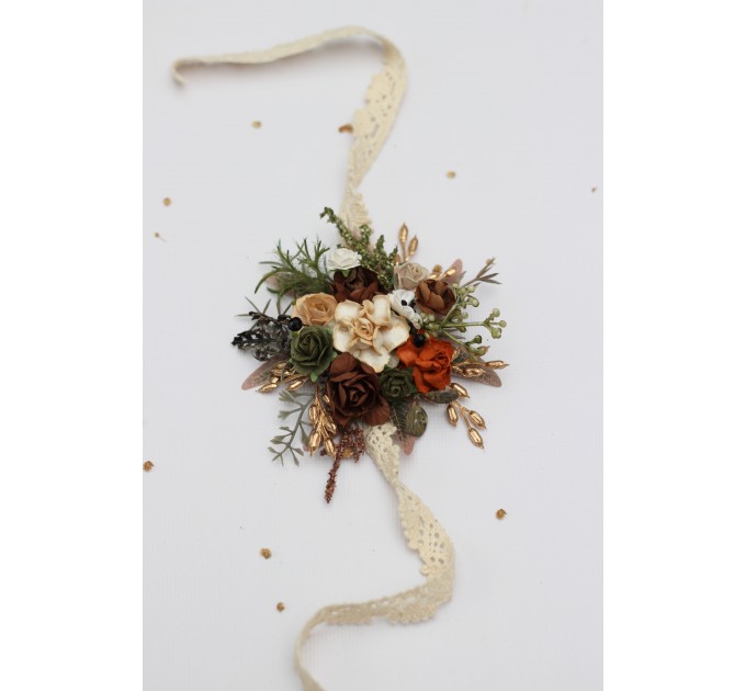 Vintage Rustic Wrist Corsage – Earthy Faux Floral Bracelet for Wedding