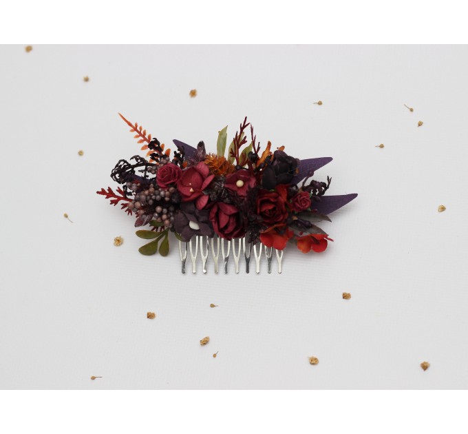 Burgundy, Purple & Rust Flower Combs – Faux Floral Wedding Hair Accessories