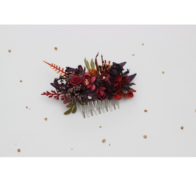 Burgundy, Purple & Rust Flower Combs – Faux Floral Wedding Hair Accessories