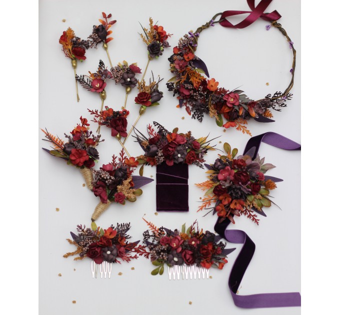 Purple, Rust & Burgundy Wedding Boutonnieres – Faux Floral Accessories