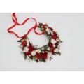 Red & White Floral Crown – Folk Wildflower Hair Wreath for Wedding