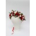 Red & White Floral Crown – Folk Wildflower Hair Wreath for Wedding
