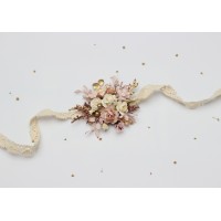 Wedding wrist corsage in vintage boho style in blush pink, cream and gold. Prom flower accessories. 5436