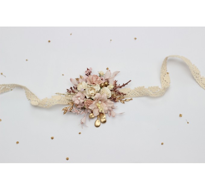 Blush Pink, Cream & Gold Wrist Corsage – Vintage Boho Floral Bracelet