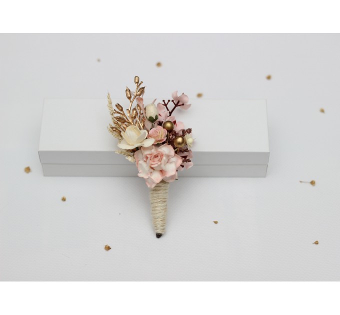 Blush Pink, Cream & Gold Wedding Boutonnieres – Vintage Boho Floral Accessories