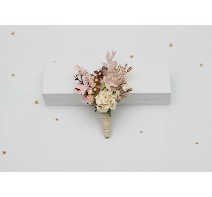 Blush Pink, Cream & Gold Wedding Boutonnieres – Vintage Boho Floral Accessories
