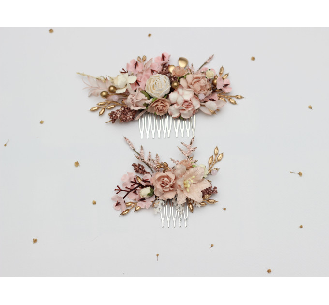 Vintage Boho Wedding Hair Comb – Blush Pink, Cream & Gold  display picture 1