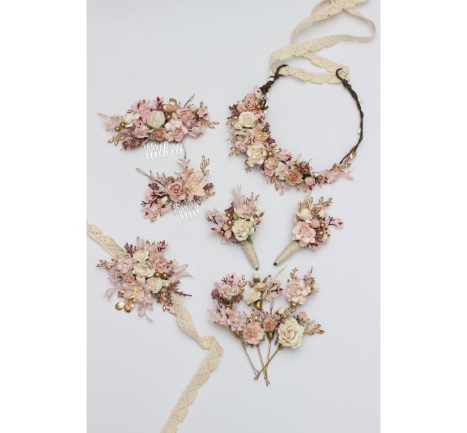 Blush Pink, Cream & Gold Wedding Boutonnieres – Vintage Boho Floral Accessories