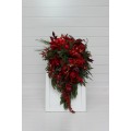 Winter Cascading Bridal Bouquet – Red Flowers & Pine Branches Faux Arrangement