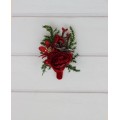 Red & Green Winter Wedding Boutonniere – Christmas Faux Floral Accessory