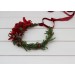 Winter Pine Flower Crown – Red & Green Christmas Hair Wreath
