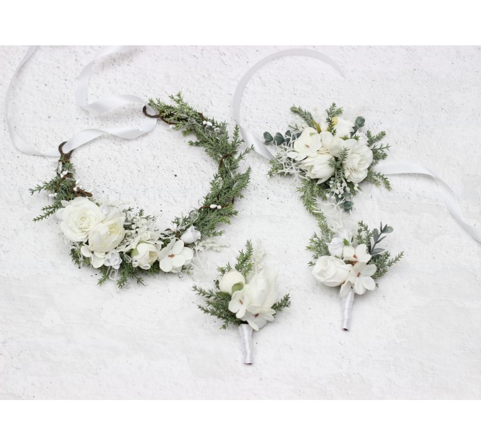 White Winter Wedding Boutonnieres – Elegant Faux Floral Accessories