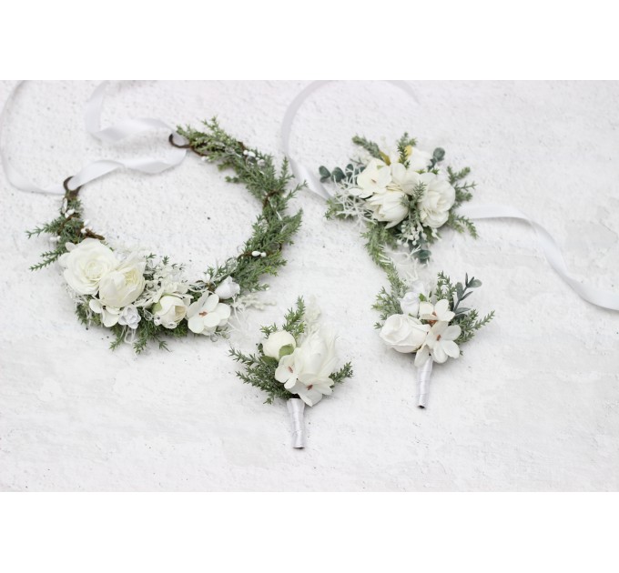 White Winter Wedding Corsage – Elegant Faux Floral Bracelet