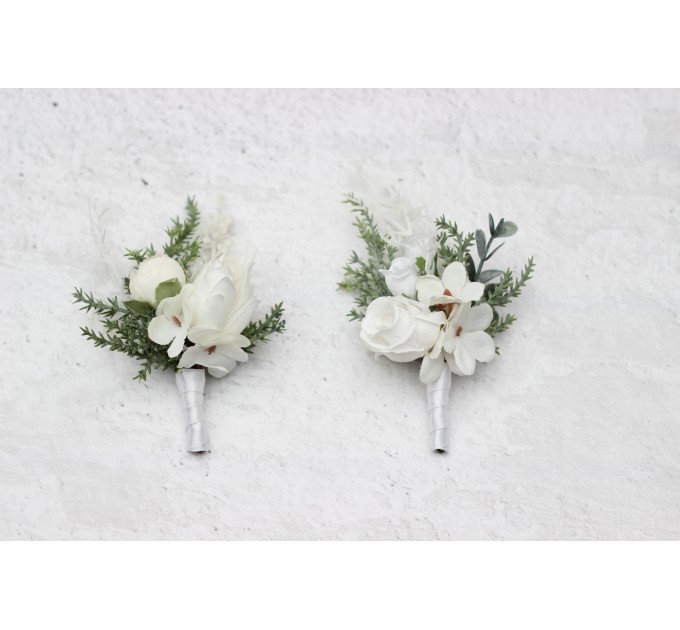White Winter Wedding Boutonnieres – Elegant Faux Floral Accessories