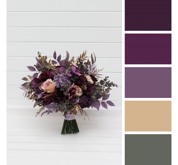 Purple, Lilac, Gold & Beige Bridal Bouquet – Elegant Faux Wedding Flowers