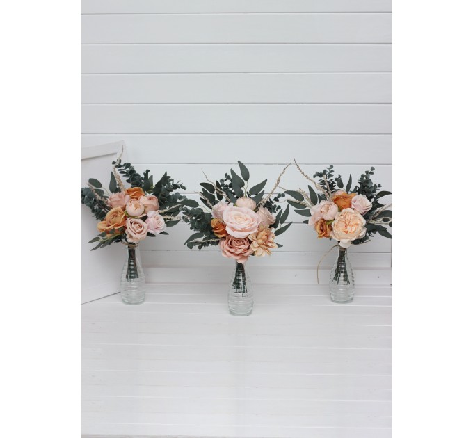 Orange & Blush Pink Table Flowers – Mini Faux Bouquets for DIY Wedding Decor