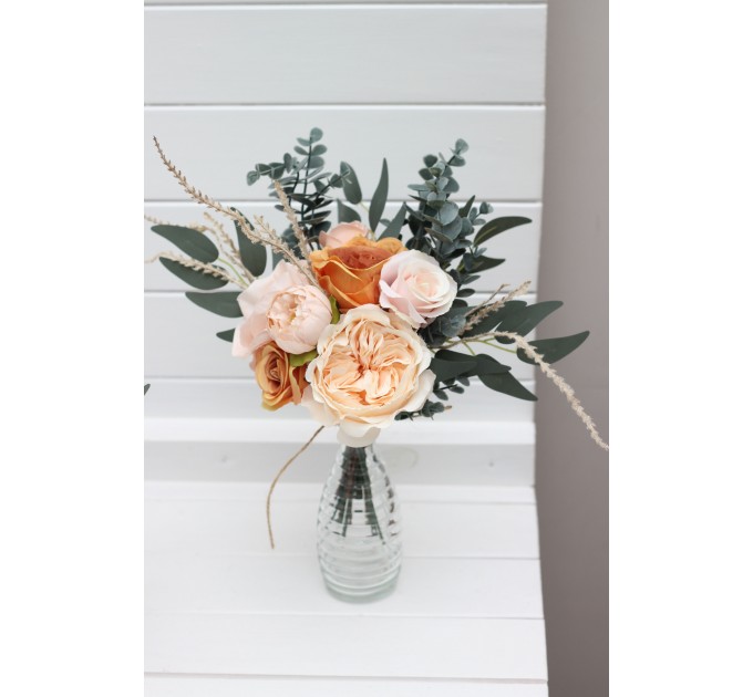 Orange & Blush Pink Table Flowers – Mini Faux Bouquets for DIY Wedding Decor