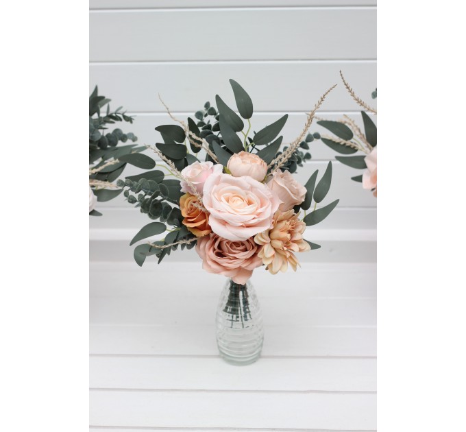 Orange & Blush Pink Table Flowers – Mini Faux Bouquets for DIY Wedding Decor