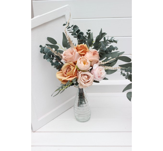 Orange & Blush Pink Table Flowers – Mini Faux Bouquets for DIY Wedding Decor