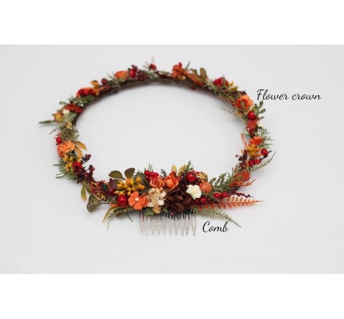 Rust, Brown, Red & Ivory Flower Combs with Berries – Fall Wedding Hair Accessories